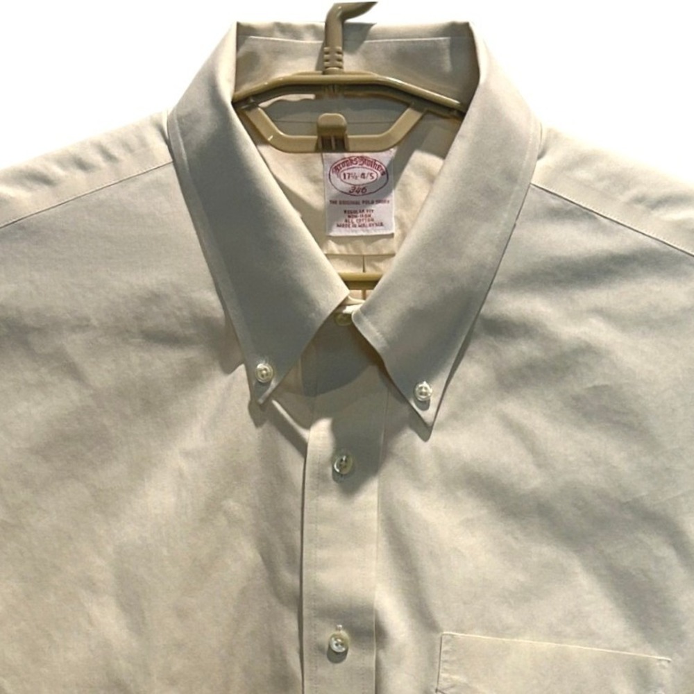 Brooks Brothers 346 Dress Shirt 17.5 34/35 Mens Cream Cotton Regular‎ Fit